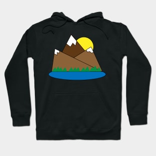 Cartoon Mountains, sun and Lake Hoodie